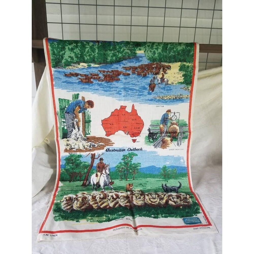 Large Australian Linen Tea Towel, New Old Stock